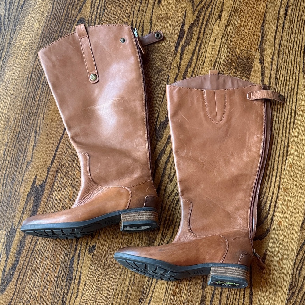 B20 Sam Edelman Fall 8M-WC Zip Up Outdoor Brown Tan Leather Heeled Boots